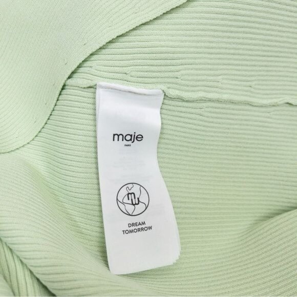 NWT Maje Ruche Tie Back Midi Dress 40 Vert L Ribbed Knit Stretch - Picture 13 of 15